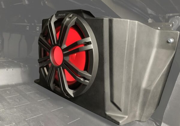 Image of a kicker 8 inch subwoofer with red lights