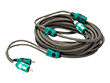 Coiled gray cord with teal plugs