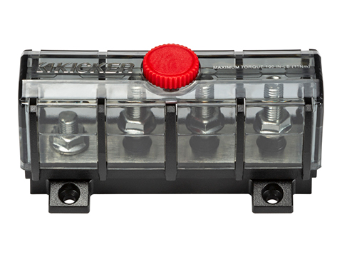 Car audio power distribution block with red cap