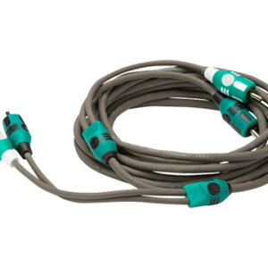 Thick gray cable loop with teal ends