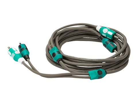 Thick gray cable loop with teal ends