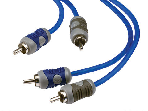 Blue RCA audio cables with silver connectors