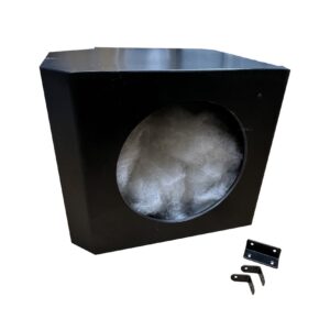 Black subwoofer box with filter and brackets