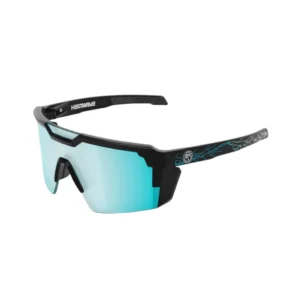 Black sports sunglasses with blue mirrored lens
