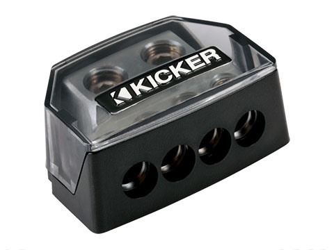 Black four-way power distribution terminal