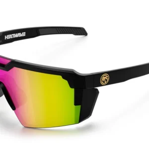 Black wraparound sports sunglasses with mirrored lenses