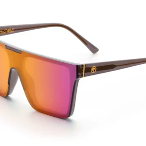 Brown framed orange mirrored shield sunglasses