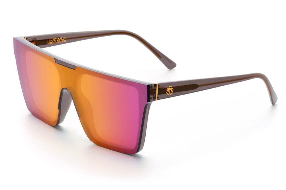 Brown framed orange mirrored shield sunglasses