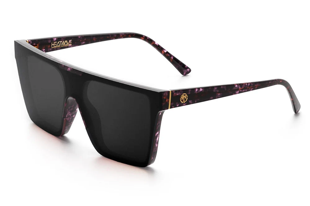 Purple tortoiseshell flat-top shield sunglasses