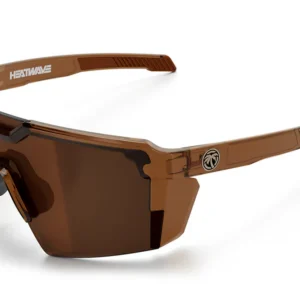 Brown shield-style sports sunglasses with nose pads