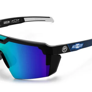 Blue mirrored wraparound sports sunglasses