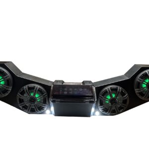 Black marine tower speakers with green LED lights