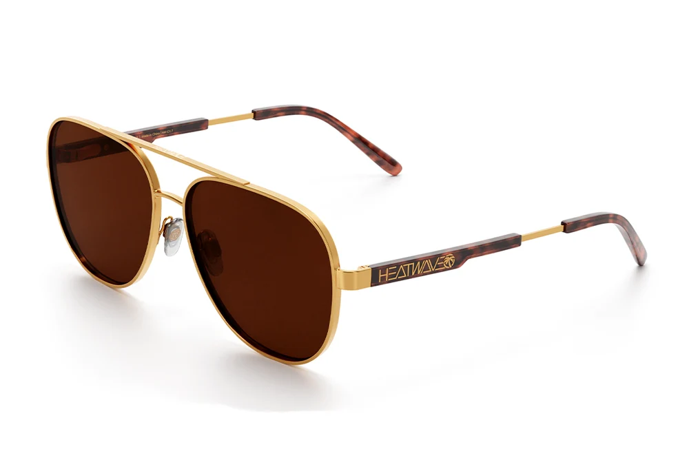 Gold aviator sunglasses with brown lenses