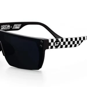 Black shield sunglasses with checkered arms