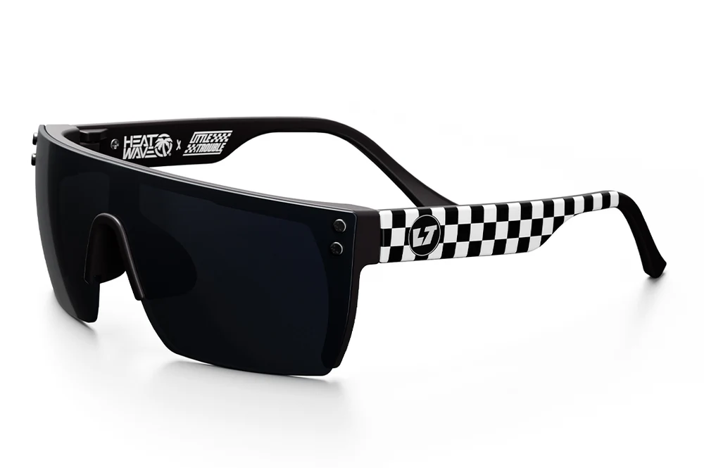 Black shield sunglasses with checkered arms